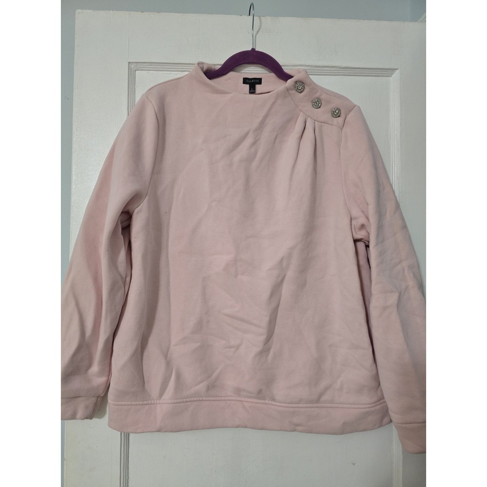 TALBOTS Women's Pink Jewel Button Sweatshirt Sz L